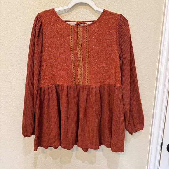 L Love Burnt Orange Bishop Sleeve Blouse – Size Small - Picture 1 of 4